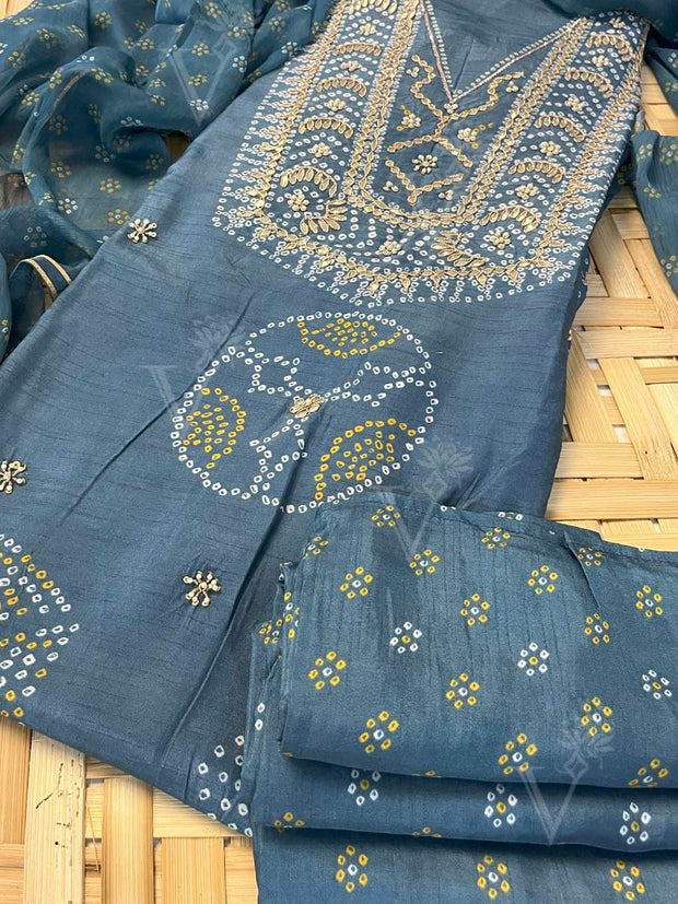 Grey Vasansi Silk Dress Material