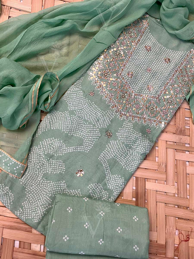 Green Vasansi Silk Dress Material