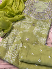 Green Vasansi Silk Dress Material