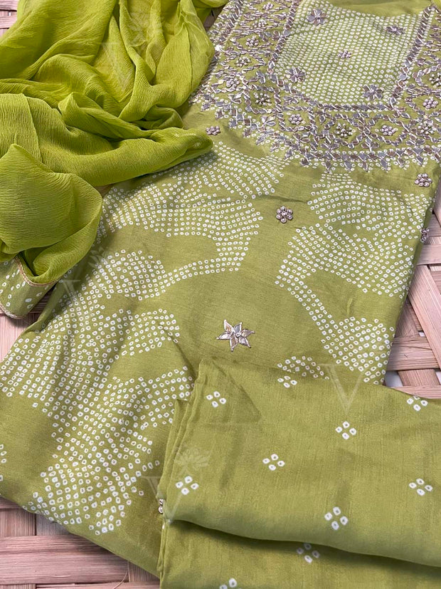 Green Vasansi Silk Dress Material