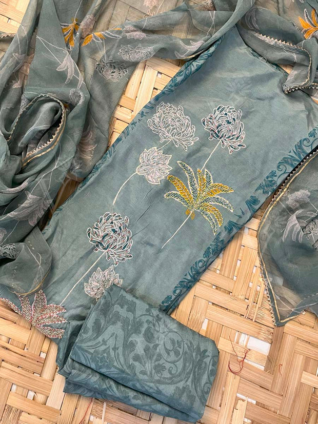 Grey Vasansi Silk Dress Material