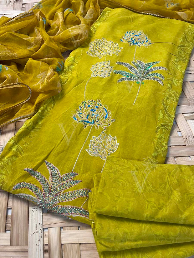 Yellow Vasansi Silk Dress Material