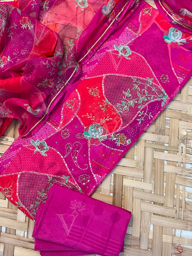 Rani Pink Vasansi Silk Dress Material