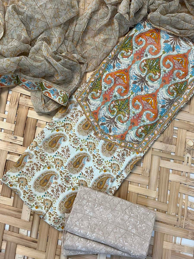 Off White Vasansi Silk Dress Material
