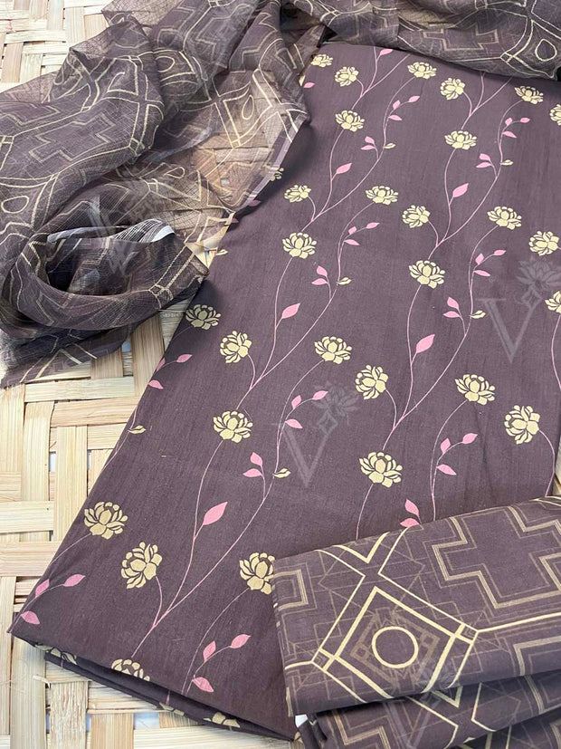 Brown Cotton Dress Material