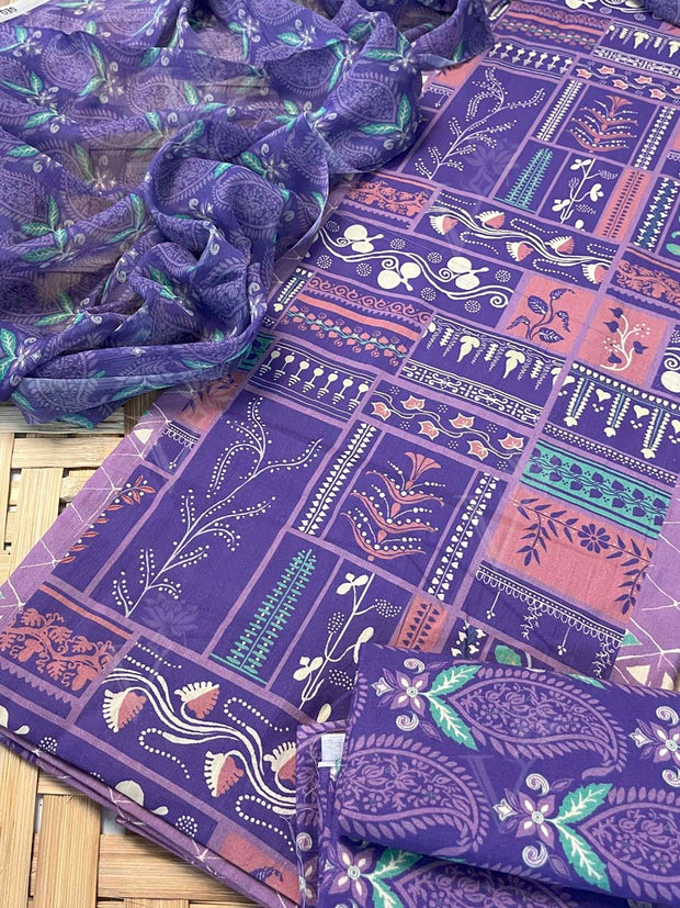 Purple Cotton Dress Material
