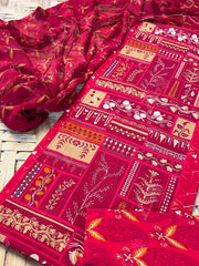 Red Cotton Dress Material