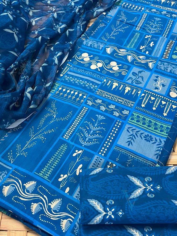 Blue Cotton Dress Material