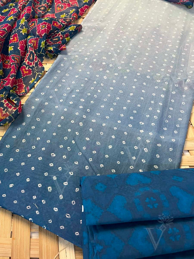 Blue Chanderi Silk Dress Material