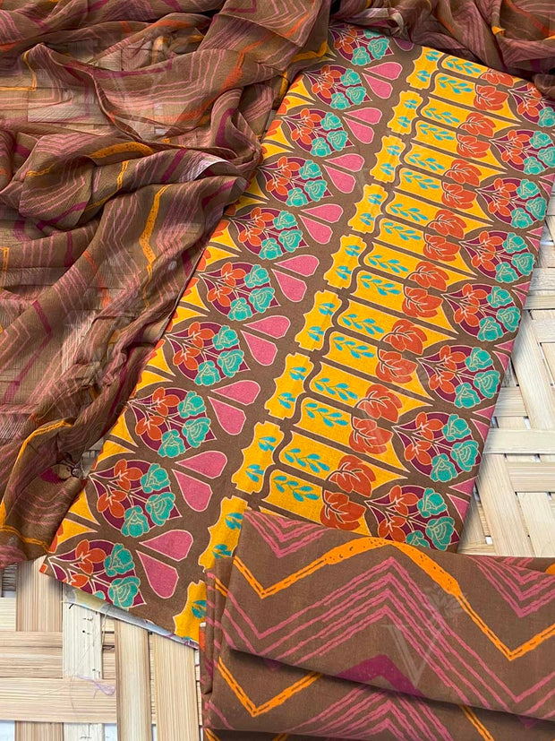 Brown Cotton Dress Material