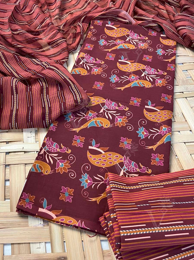 Marron Cotton Dress Material