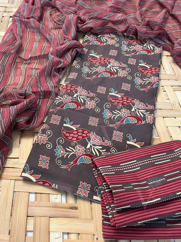 Brown Cotton Dress Material