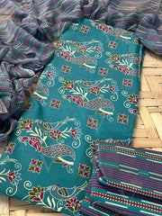 Sea Green Cotton Dress Material
