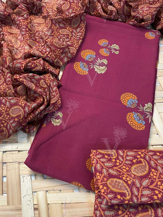 Maroon Cotton Dress Material