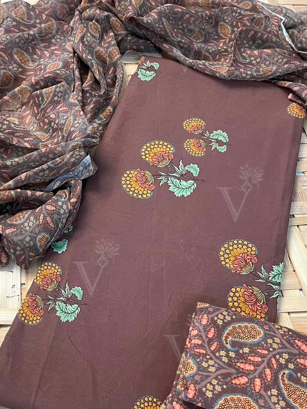 Brown Cotton Dress Material