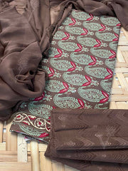 Brown Cotton Dress Material