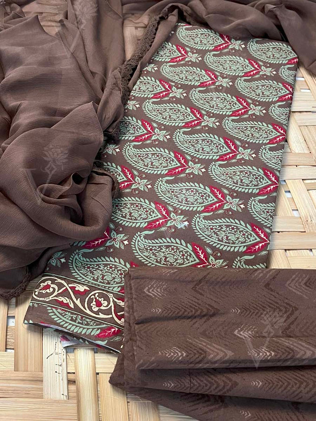 Brown Cotton Dress Material