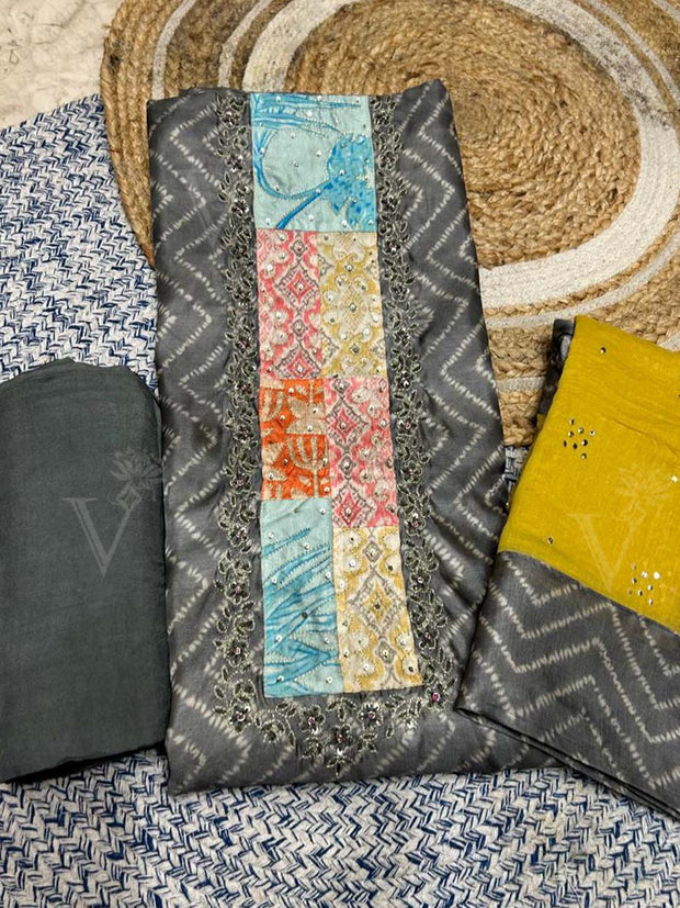 Grey Summer Silk Dress Material