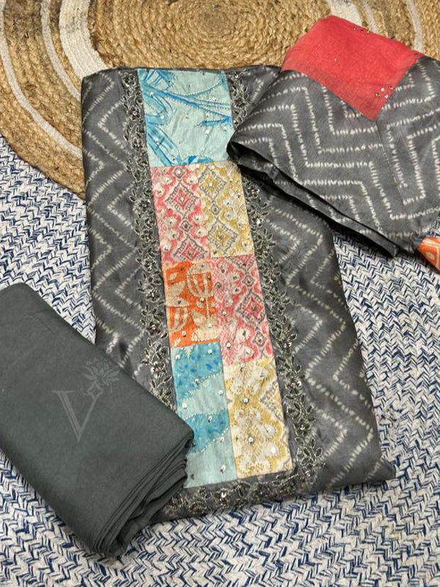 Grey Summer Silk Dress Material
