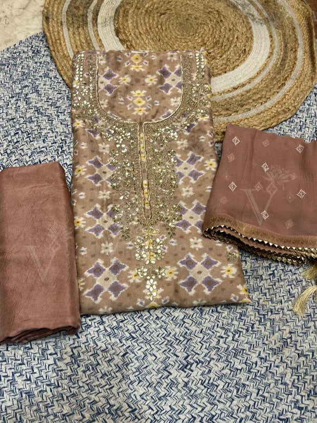 Brown Summer Silk Dress Material
