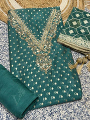 Green Chanderi Dress Material