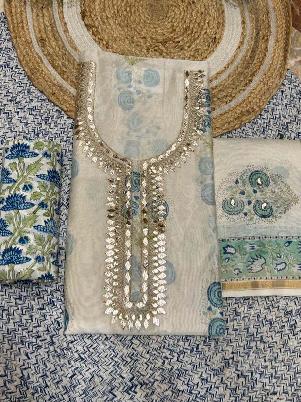 Of White Chanderi Dress Material