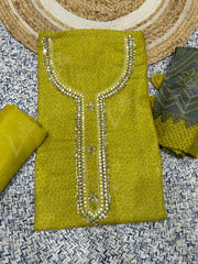 Green Chanderi Dress Material
