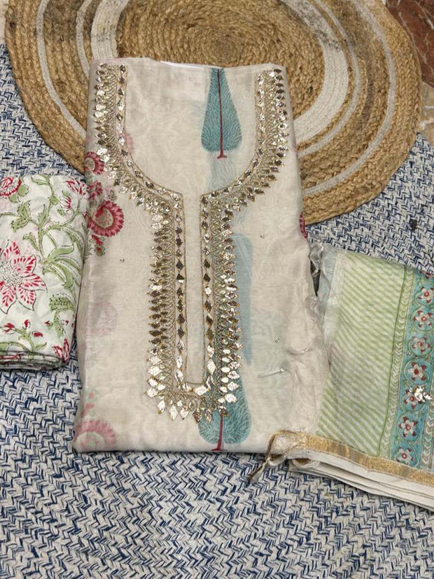 Off White Chanderi Dress Material