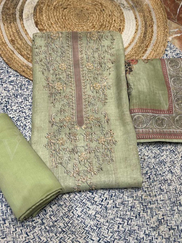 Green Linen Dress Material