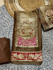 Brown Tissue Dress Material
