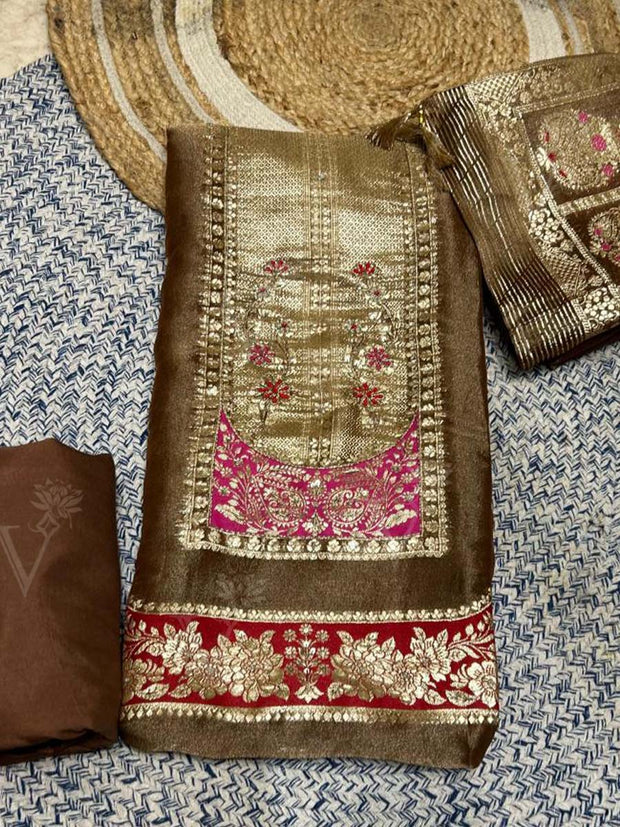 Brown Tissue Dress Material