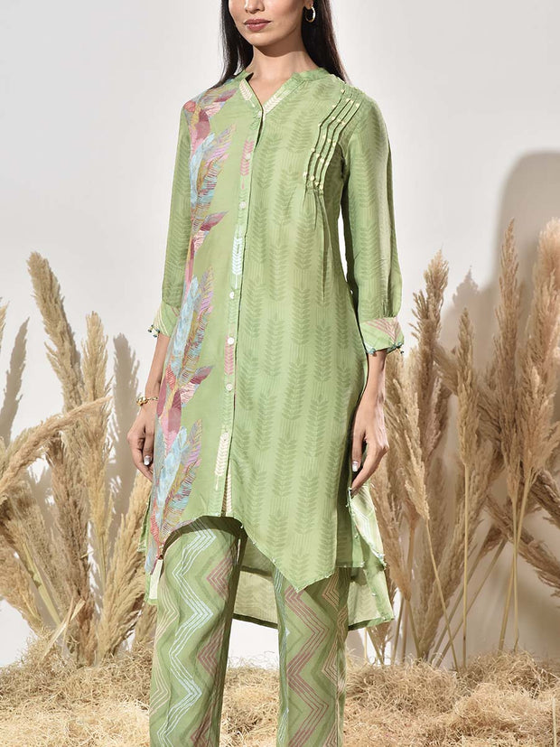 Mint Green Vasansi Silk Printed Kurta and Pant Set
