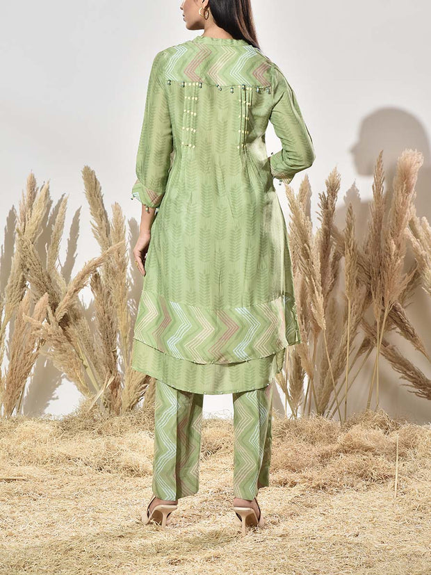 Mint Green Vasansi Silk Printed Kurta and Pant Set