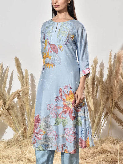 Blue Vasansi Silk Embroidered Kurta and Pant Set