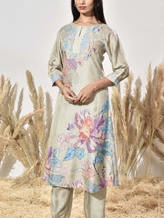Grey Vasansi Silk Embroidered Kurta and Pant Set