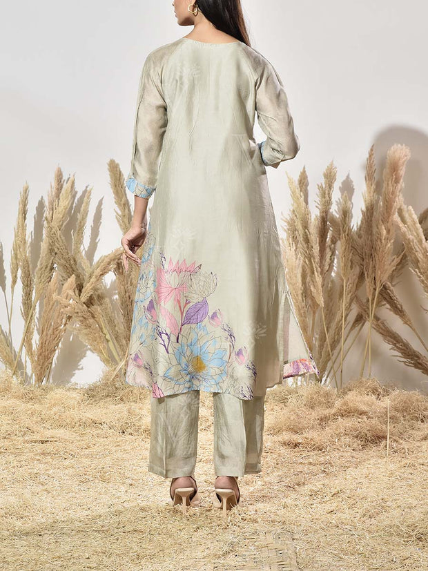 Grey Vasansi Silk Embroidered Kurta and Pant Set