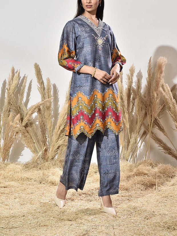 Grey Vasansi Silk Embroidered Kurta and Pant Set