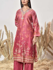Peach Vasansi Silk Embroidered Kurta and Pant Set