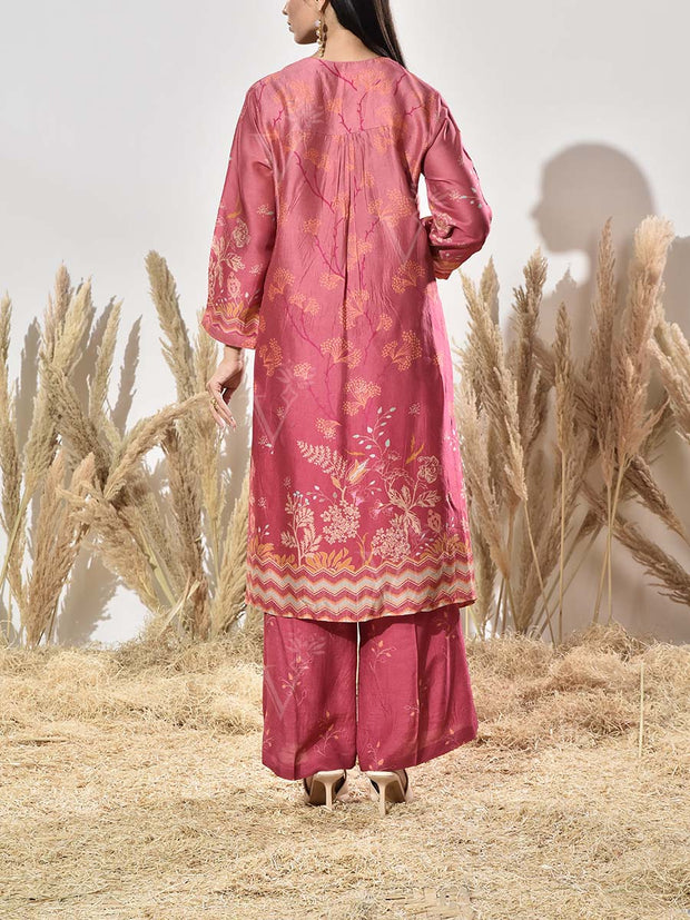 Peach Vasansi Silk Embroidered Kurta and Pant Set