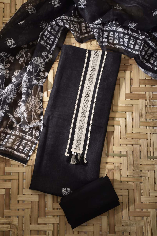 Black Linen Cotton Dress Material