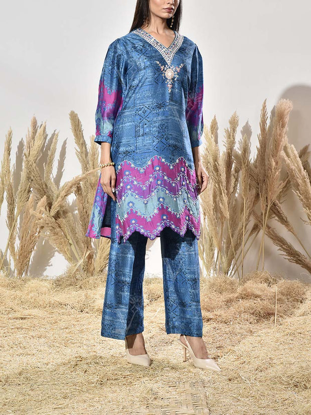 Blue Vasansi Silk Embroidered Kurta and Pant Set