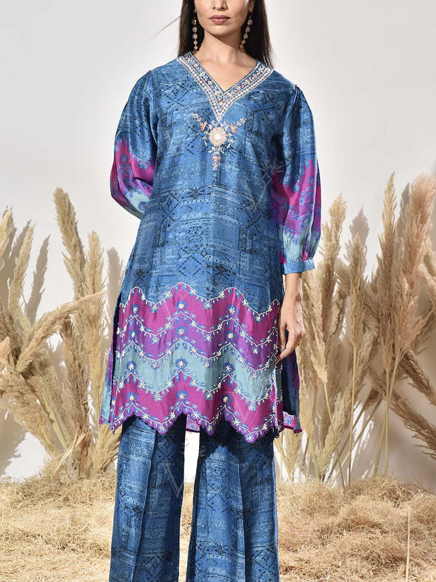 Blue Vasansi Silk Embroidered Kurta and Pant Set