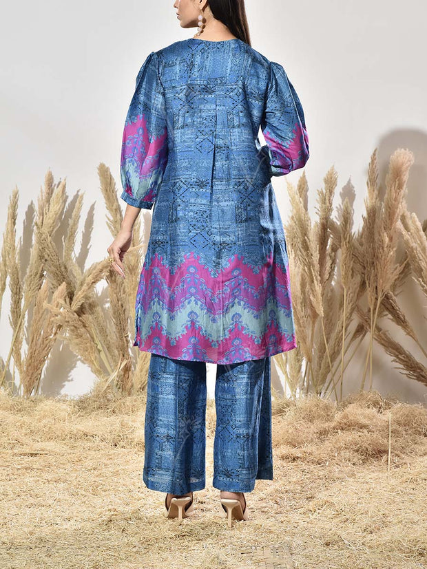 Blue Vasansi Silk Embroidered Kurta and Pant Set