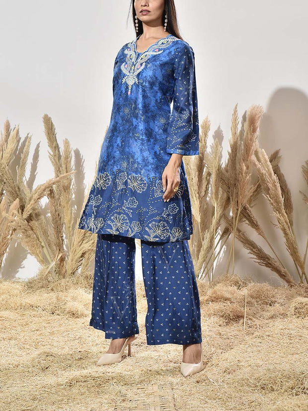 Blue Vasansi Silk Embroidered Kurta and Pant Set