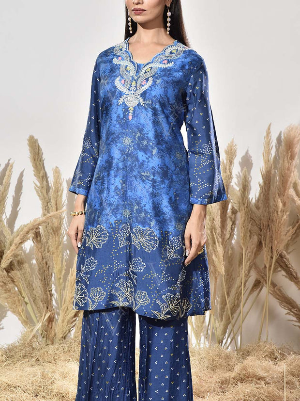 Blue Vasansi Silk Embroidered Kurta and Pant Set
