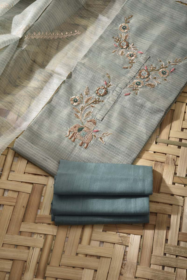 Green Tissue Silk Dress Material
