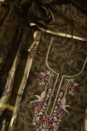 Brown Chanderi Cotton Dress Material