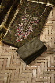 Brown Chanderi Cotton Dress Material
