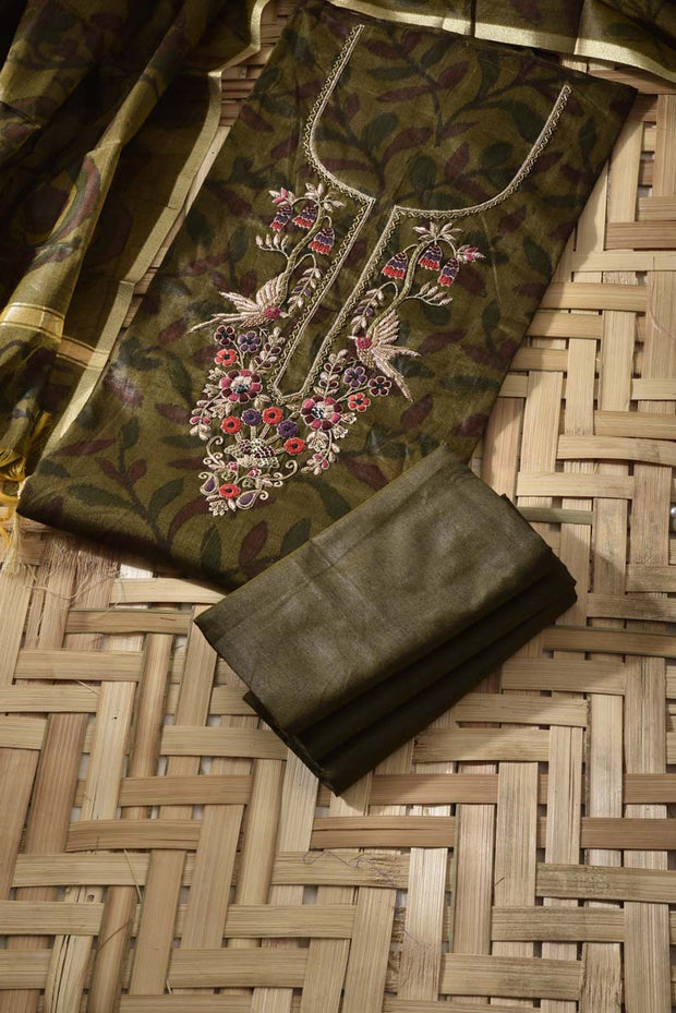 Brown Chanderi Cotton Dress Material