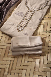 Beige Chanderi Silk Dress Material